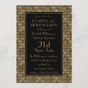 Roaring 20's Geburtstagsparty Black Gold Art Deco Einladung