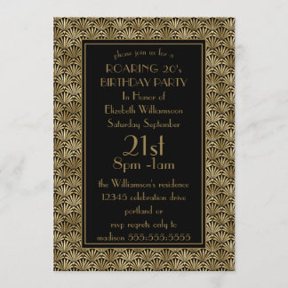 Roaring 20's Geburtstagsparty Black Gold Art Deco Einladung