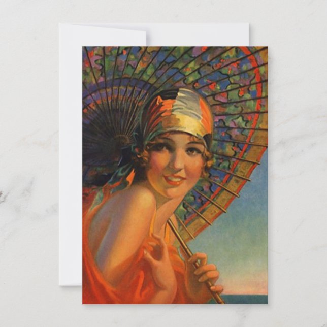 Roaring 20ties Cloche Parasol Flapper Einladung (Vorderseite)
