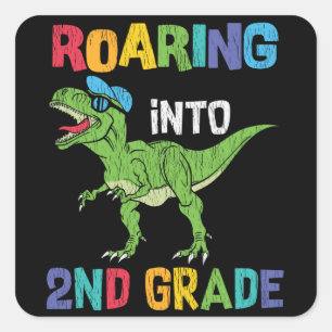 Roaring 2. Klasse Back School T rex Dinosaur Kinde Quadratischer Aufkleber
