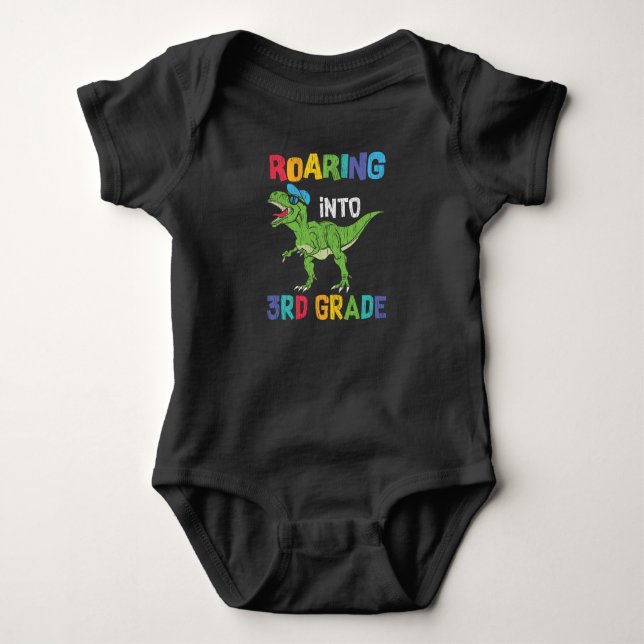Roaring 3. Klasse Back School T rex Dinosaur Kinde Baby Strampler (Vorderseite)