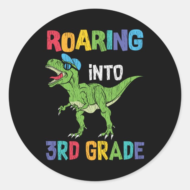 Roaring 3. Klasse Back School T rex Dinosaur Kinde Runder Aufkleber (Vorderseite)