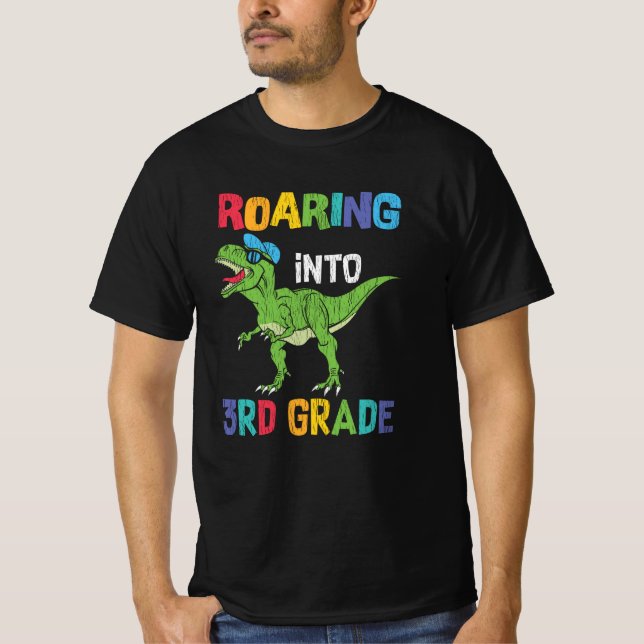 Roaring 3. Klasse Back School T rex Dinosaur Kinde T-Shirt (Vorderseite)