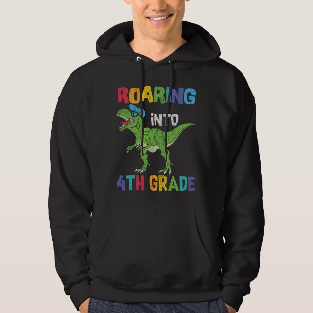 Roaring 4. Klasse Back School T rex Dinosaur Kinde Hoodie (Vorderseite)