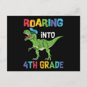 Roaring 4. Klasse Back School T rex Dinosaur Kinde Postkarte