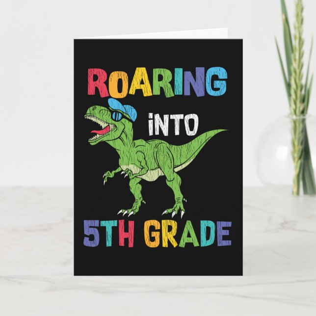 Roaring 5th Grade Back School T rex Dinosaur Kinde Karte (Vorderseite)