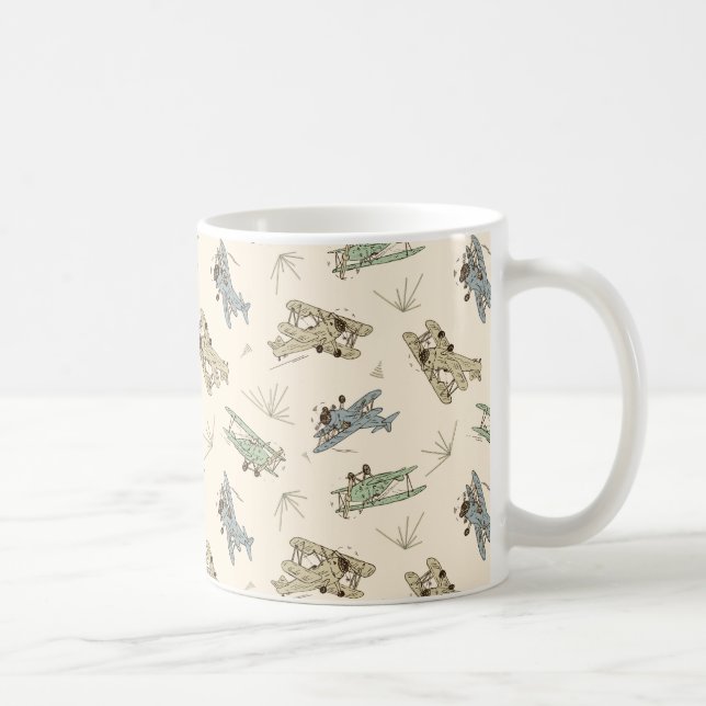 Roaring Art Deco Bi-Flugzeug - blaues grünes Muste Kaffeetasse (Rechts)
