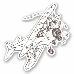 Roaring Art Deco Bi-Flugzeug - skizzierter Single. Aufkleber