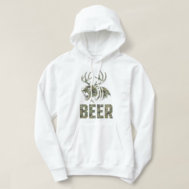 Roaring Bear With Antlers Beer Hunting Vintage Hoodie (Design vorne)
