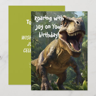 Roaring Dinosaur Birthday Green Grußkarte Einladung