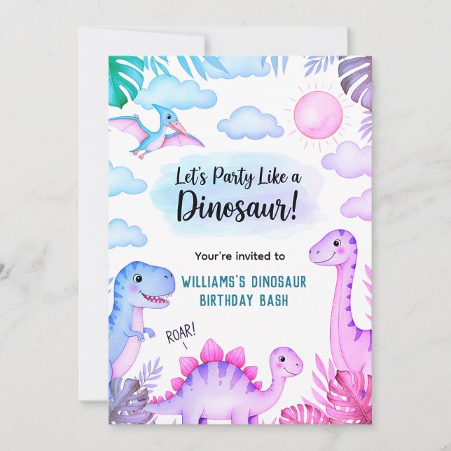 Roaring Dinosaur Birthday Invitation Einladung (Vorderseite)