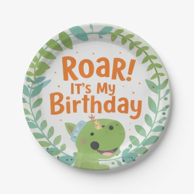 Roaring Dinosaur Birthday Party Paper Plates Pappteller (Vorderseite)