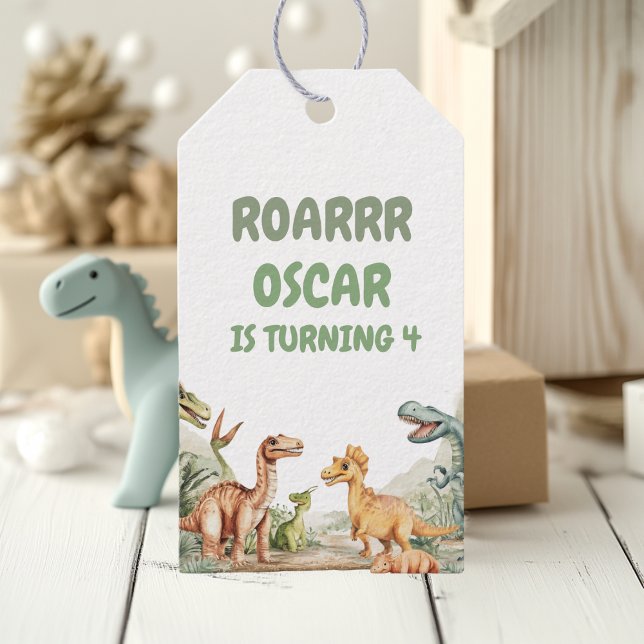 Roaring Dinosaur Geburtstagsparty Geschenkanhänger (Von Creator hochgeladen)