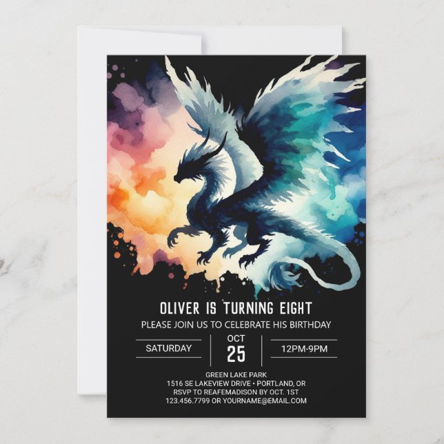 Roaring Dragon Birthday Editable Einladung (Vorderseite)