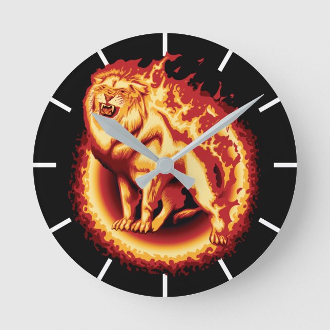 Roaring Fire Lion Runde Wanduhr (Vorderseite)