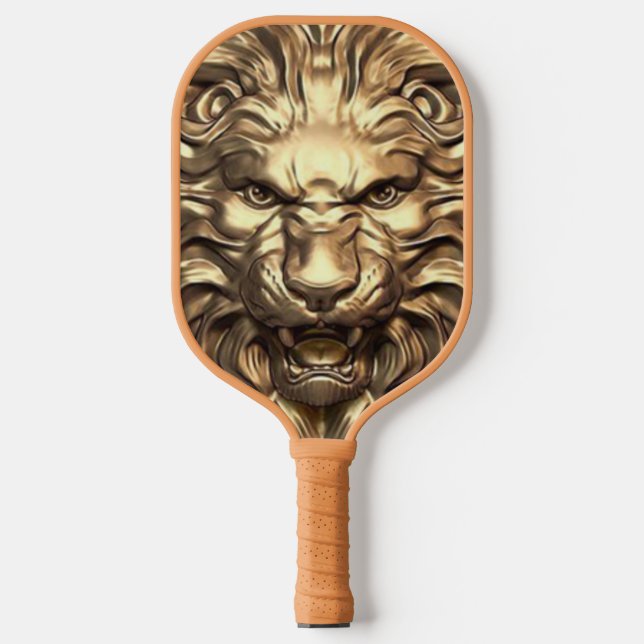 Roaring Gold Lion Head. Personalisiere Pickleball Schläger (Vorderseite)