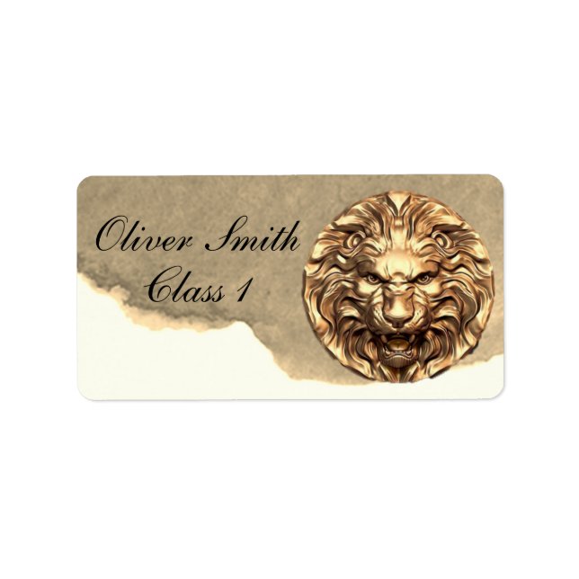 Roaring Gold Lion Head Personalisiert School Label Adressaufkleber (Vorne)