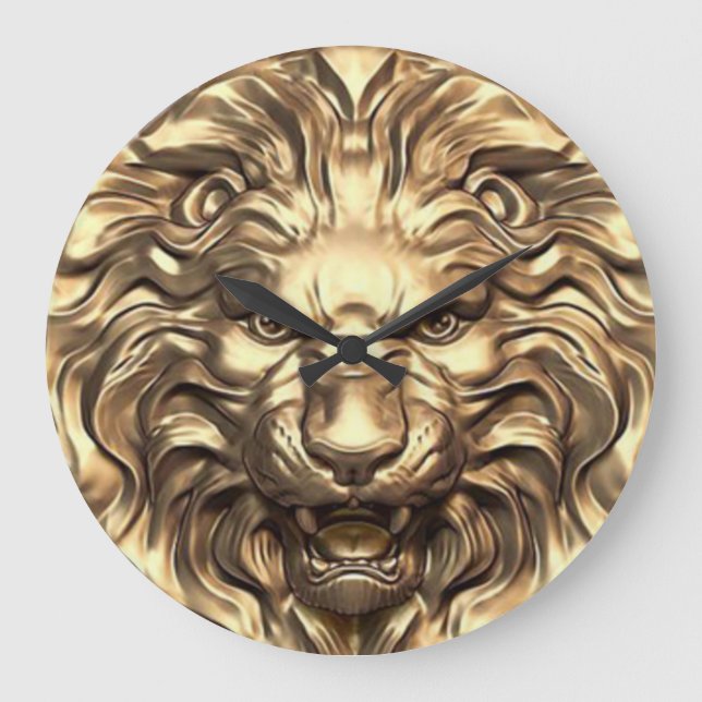 Roaring Gold Lion Head Wall Clock Große Wanduhr (Vorderseite)