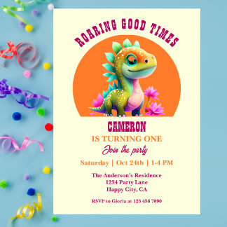 Roaring Good Times Dinosaur 1. Geburtstag Party Einladung