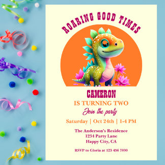 Roaring Good Times Dinosaur 2. Geburtstags-Party Einladung