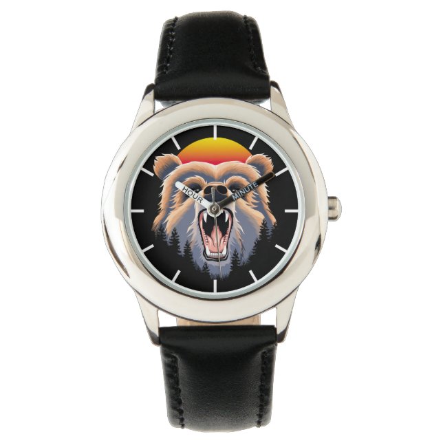 Roaring Grizzly Bär Face Armbanduhr (Vorderseite)