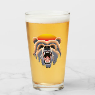 Roaring Grizzly Bär Face Glas