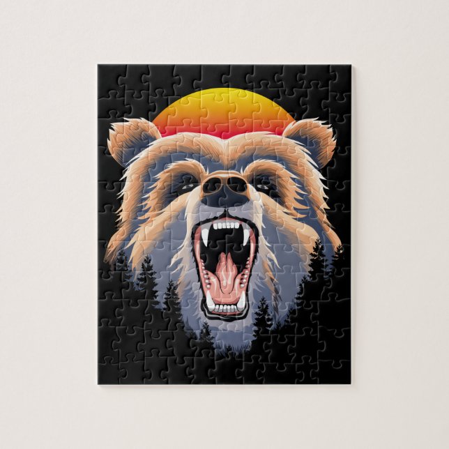 Roaring Grizzly Bär Face Puzzle (Vertikal)