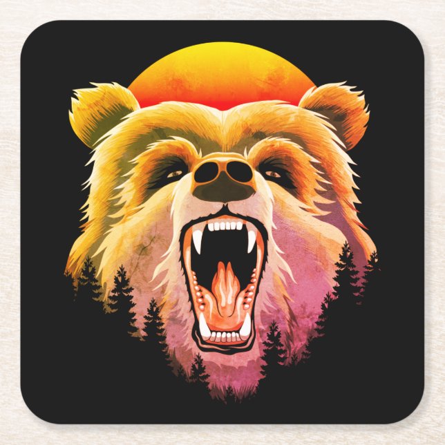 Roaring Grizzly Bär Face Rechteckiger Pappuntersetzer (Vorderseite)