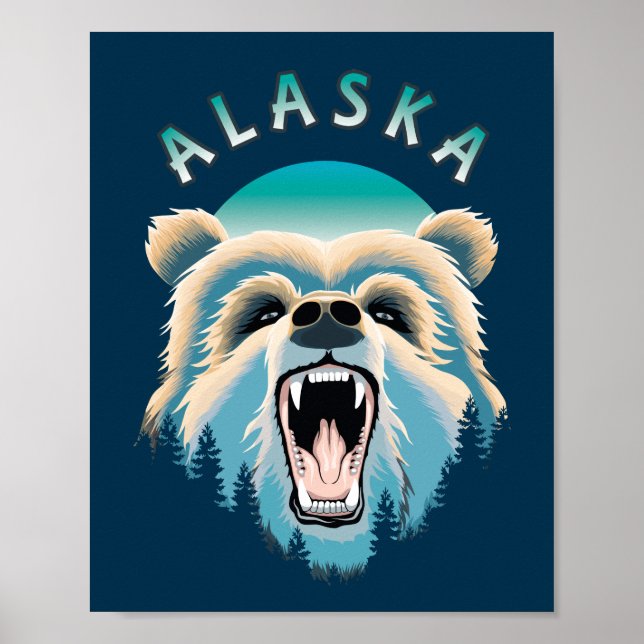 Roaring Grizzly Bären Face - Alaska Wildlife Poster (Vorne)