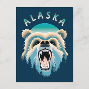 Roaring Grizzly Bären Face - Alaska Wildlife Postkarte