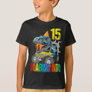 Roaring in 15. Geburtstag Monster Truck Dinosaur T-Shirt