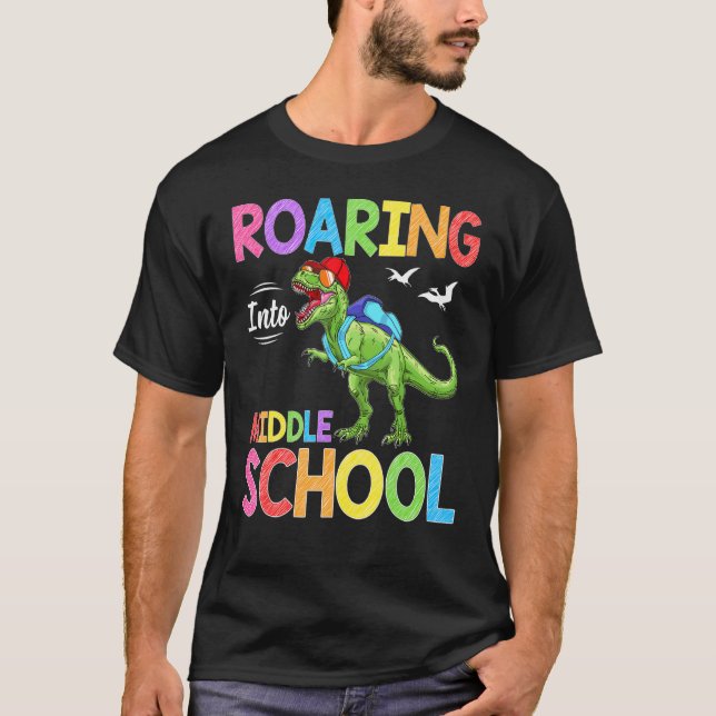 Roaring in der Mittelschule Dinosaurier Student zu T-Shirt (Vorderseite)