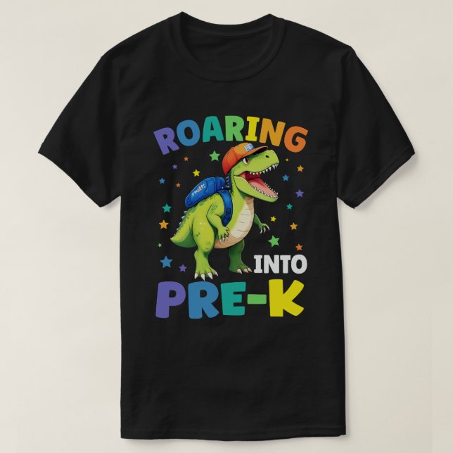 Roaring in Pre-K Dinosaurier, um zurück in die Sch T-Shirt (Design vorne)