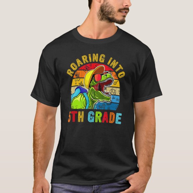 Roaring Into Fifth Grade Rex Happy 5th Day Of Scho T-Shirt (Vorderseite)