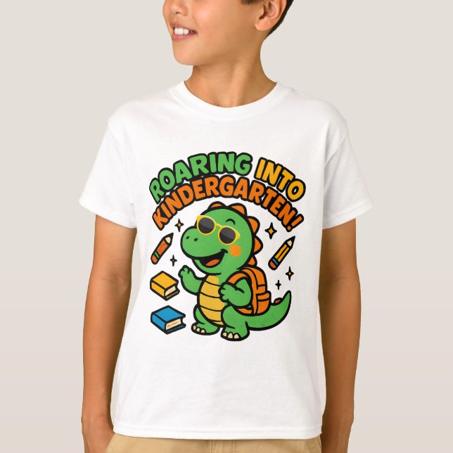 Roaring Into Kindergarten Dinosaur T-Shirt (Vorderseite)