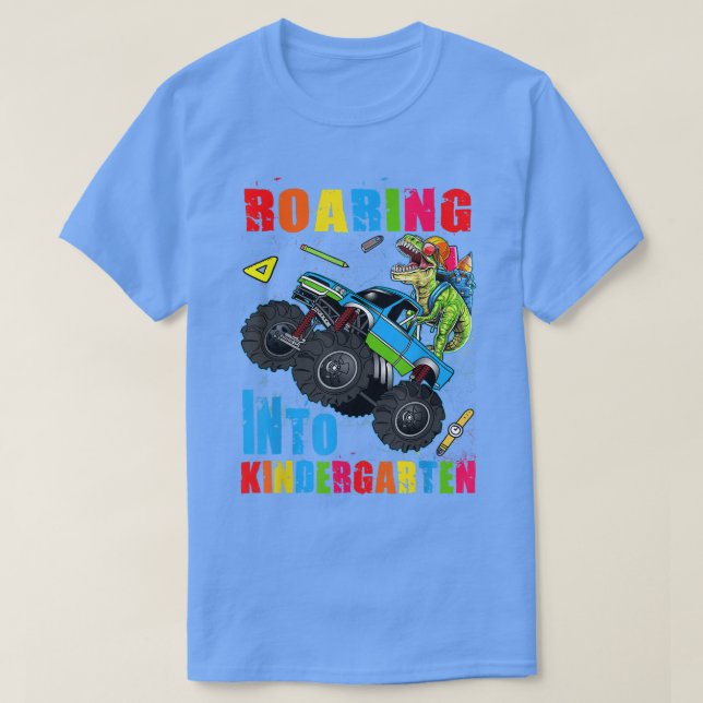 Roaring Into Kindergarten Dinosaur Truck Back To S T-Shirt (Design vorne)
