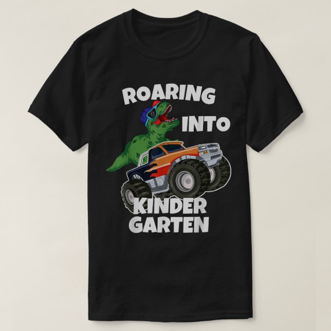 Roaring into Kindergarten Monster Truck Dinosaur T T-Shirt (Design vorne)