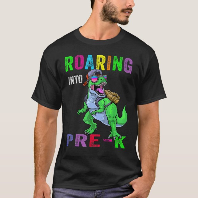 Roaring Into Pre K Dinosaur 1st Day Back To School T-Shirt (Vorderseite)