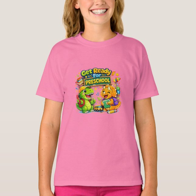 Roaring Into Preschool Cute Dinosaur Kids Back To  T-Shirt (Vorderseite)