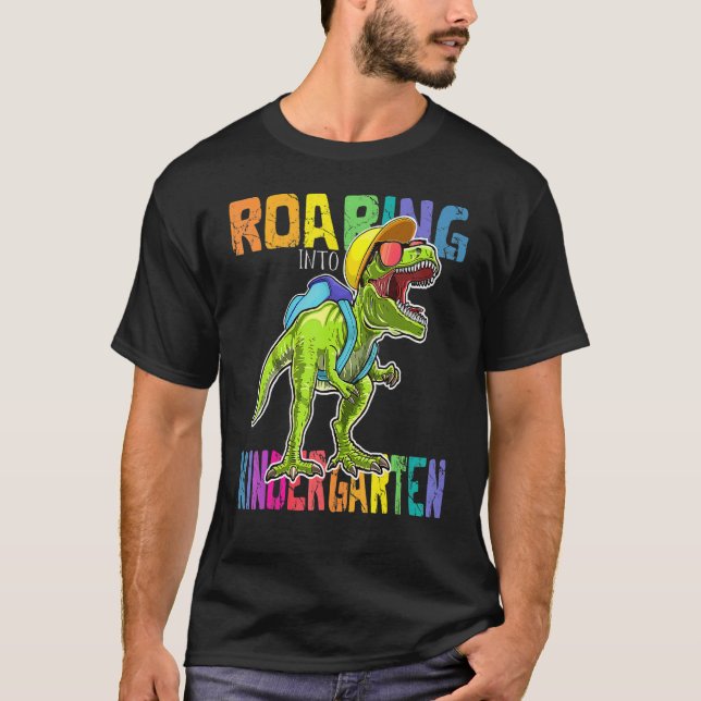 Roaring Kindergarten Dinosaurier Rex Zurück zur Sc T-Shirt (Vorderseite)