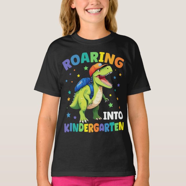 Roaring Kindergarten Dinosaurier zurück in die Sch T-Shirt (Vorderseite)