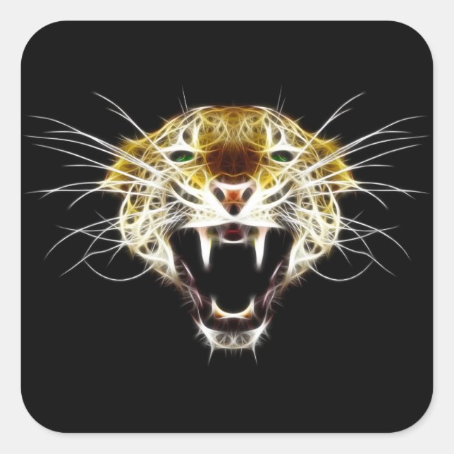 Roaring Leopard Head Cat Quadratischer Aufkleber (Vorderseite)