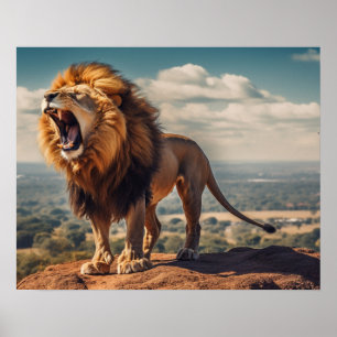 Roaring Lion auf dem Berg Poster
