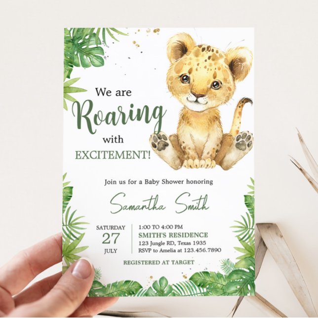 Roaring Lion Baby Dusche Einladung (Roaring with Excitement Lion Baby Shower Invitation)