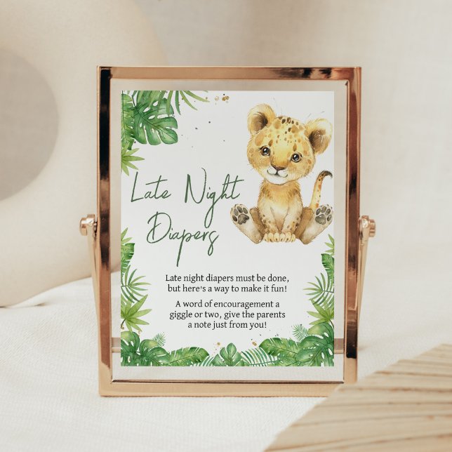 Roaring Lion Baby Dusche Spate Night Diapers Poster (Roaring with Excitement Lion Baby Shower Late Night Diapers Sign)