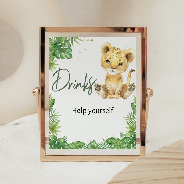 Roaring Lion Baby Shower Drinks Poster (Roaring with Excitement Lion Baby Shower Drinks Sign)