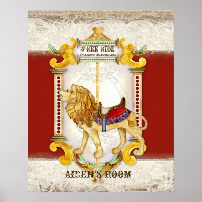 Roaring Lion Brass Ring, Circus Karussell Vintag Poster (Vorne)