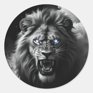 Roaring Lion Head Digital Painting Runder Aufkleber