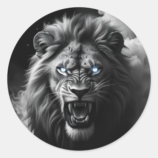 Roaring Lion Head Digital Painting Runder Aufkleber (Vorderseite)