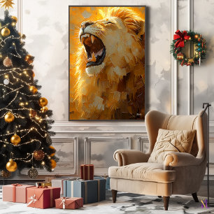 Roaring Lion in Dynamic Impasto Art Leinwanddruck
